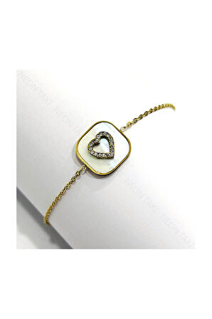 Halhal, Zirkon Taşlı, Kararmayan Paslanmaz Çelik, Kalp ve Sedef Detaylı, Altın Renk, Model5