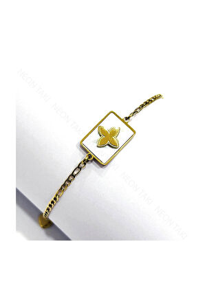 Beyaz , Altın Renk Çiçek, Paslanmaz Çelik Halhal 8, Altın Renk