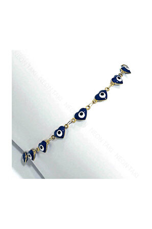 Kalp Ve Nazar Figürlü, Paslanmaz Çelik, Halhal 17, Altın Renk