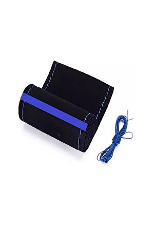 Opel Astra H Uyumlu Dikmeli Direksiyon Kılıfı Alkantra Mavi Yüzüklü