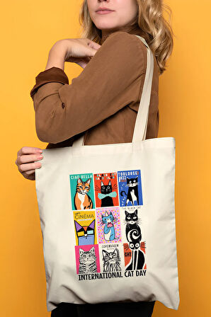 Retro Kediler %100 Pamuk Bez Omuz Çantası