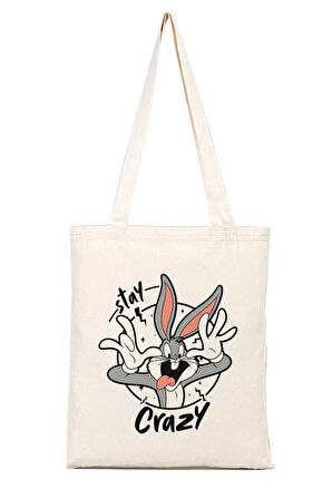 Crazy Bugs Bunny %100 Pamuk Bez Omuz Çantası