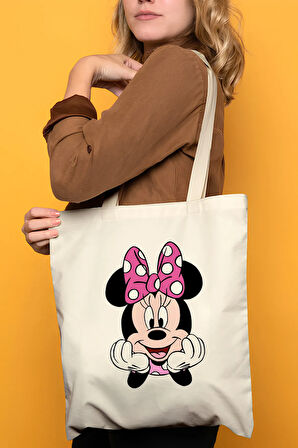 Minnie Mini Mouse %100 Pamuk Bez Omuz Çantası
