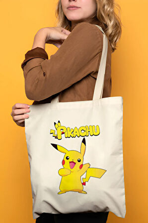 Pikachu %100 Pamuk Bez Omuz Çantası