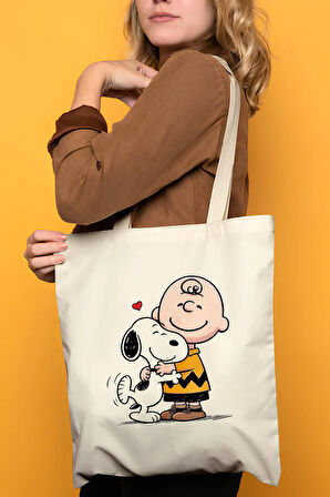 Snoopy Charlie Brown %100 Pamuk Bez Omuz Çantası
