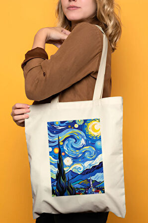 Van Gogh Yıldızlı Gece %100 Pamuk Bez Omuz Çantası