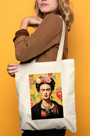 Frida Kahlo %100 Pamuk Bez Omuz Çantası