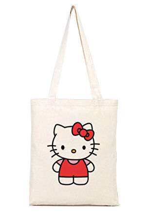Hello Kitty Baskılı %100 Pamuk Bez Omuz Çantası