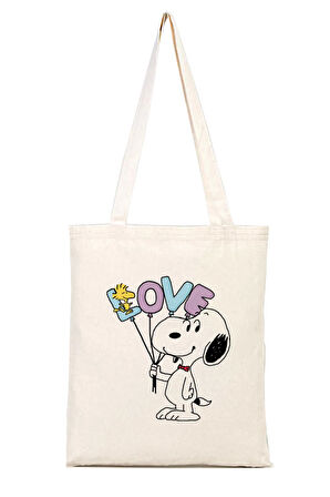 Snoopy Love %100 Pamuk Bez Omuz Çantası