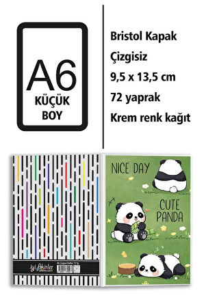 Sevimli Pandalar Baskılı A6 Küçük Boy Çizgisiz Defter
