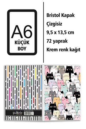 Sevimli Kediler Baskılı A6 Küçük Boy Çizgisiz Defter