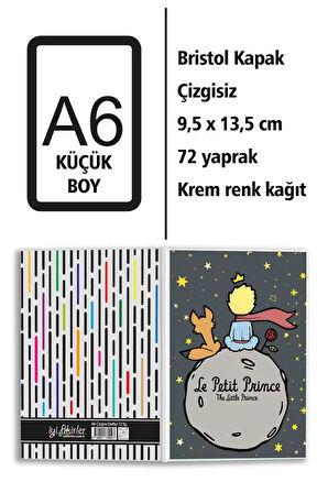 Küçük Prens Baskılı A6 Küçük Boy Çizgisiz Defter