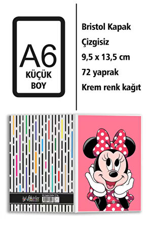 Mini Mouse Baskılı A6 Küçük Boy Çizgisiz Defter