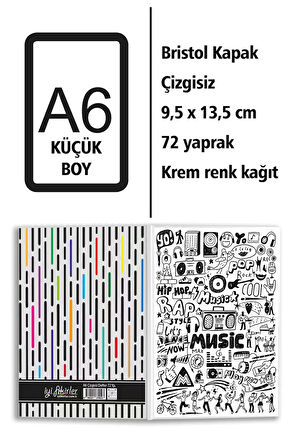 Müzik Temalı Baskılı A6 Küçük Boy Çizgisiz Defter