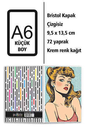 Retro Kadın Baskılı A6 Küçük Boy Çizgisiz Defter