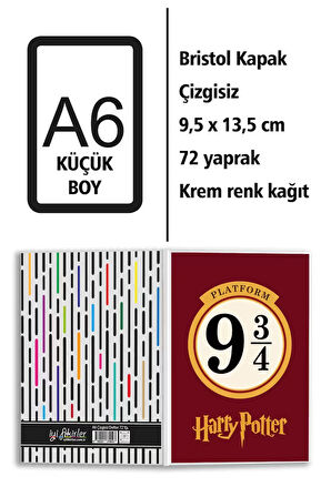 Harry Potter Hogwarts Baskılı A6 Küçük Boy Çizgisiz Defter