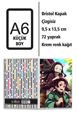 Demon Slayer Baskılı A6 Küçük Boy Çizgisiz Defter