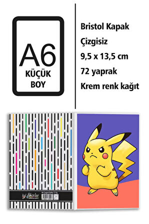 Pikachu Baskılı A6 Küçük Boy Çizgisiz Defter