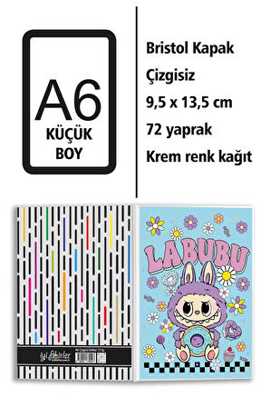 Labubu Baskılı A6 Küçük Boy Çizgisiz Defter