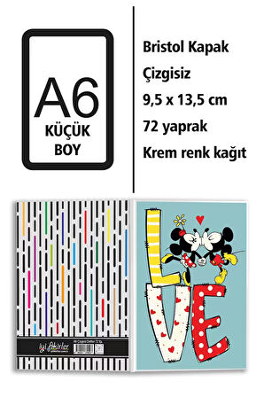 Mini ve Miki Mouse Baskılı A6 Küçük Boy Çizgisiz Defter