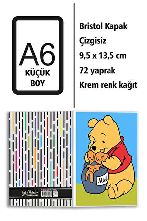 Winni Pooh Baskılı A6 Küçük Boy Çizgisiz Defter