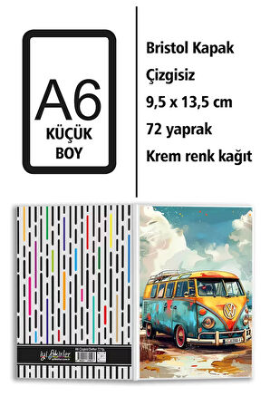 Retro Volkswagen Minibüs Baskılı A6 Küçük Boy Çizgisiz Defter