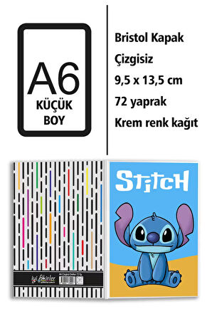 Stitch Baskılı A6 Küçük Boy Çizgisiz Defter