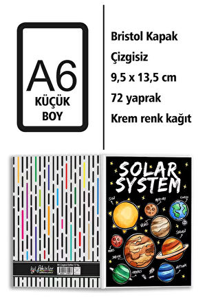 Güneş Sistemi ve Gezegenler Baskılı A6 Küçük Boy Çizgisiz Defter