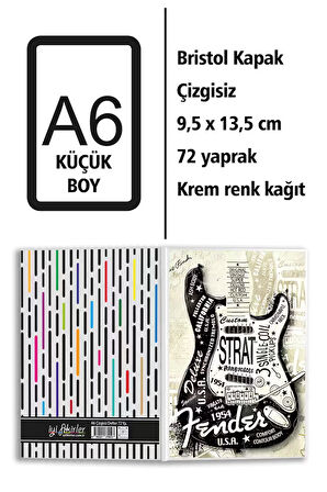 Fender Gitar Desenli Baskılı A6 Küçük Boy Çizgisiz Defter