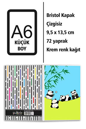 Yaramaz Pandalar Baskılı A6 Küçük Boy Çizgisiz Defter
