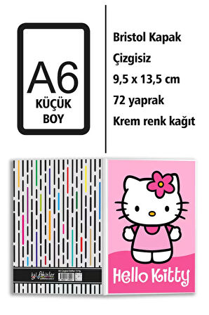 Hello Kitty Baskılı A6 Küçük Boy Çizgisiz Defter