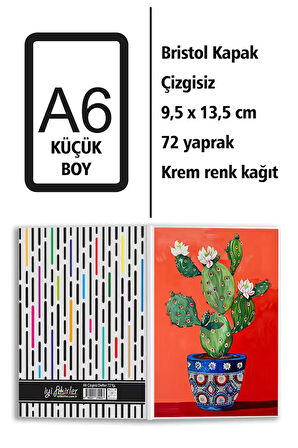 Kaktüs Desenli Baskılı A6 Küçük Boy Çizgisiz Defter