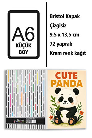Cute Panda Baskılı A6 Küçük Boy Çizgisiz Defter