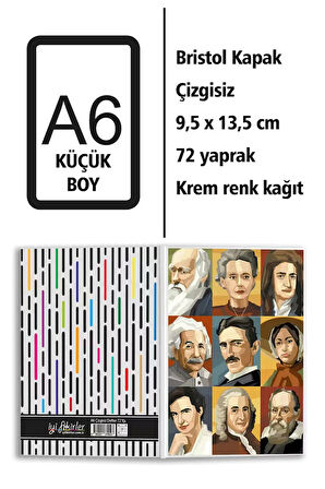 Ünlü Bilim İnsanları Baskılı A6 Küçük Boy Çizgisiz Defter