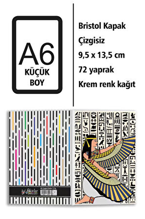 Antik Mısır Tanrıça Baskılı A6 Küçük Boy Çizgisiz Defter