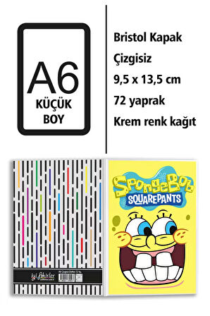 Sünger Bob Baskılı A6 Küçük Boy Çizgisiz Defter