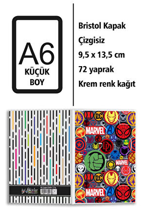 Marvel Karekler Logoları Baskılı A6 Küçük Boy Çizgisiz Defter