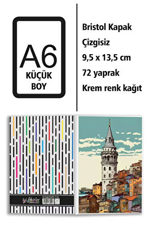 İstanbul Galata Kulesi Baskılı A6 Küçük Boy Çizgisiz Defter