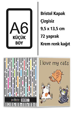 Yaramaz Kediler Baskılı A6 Küçük Boy Çizgisiz Defter