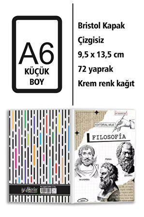 Ünlü Filozoflar Baskılı A6 Küçük Boy Çizgisiz Defter
