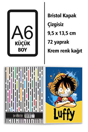 One Piece Luffy Baskılı A6 Küçük Boy Çizgisiz Defter