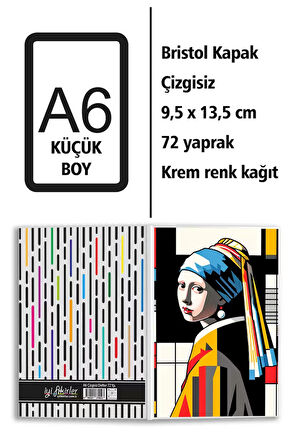İnci Küpeli Kız Baskılı A6 Küçük Boy Çizgisiz Defter