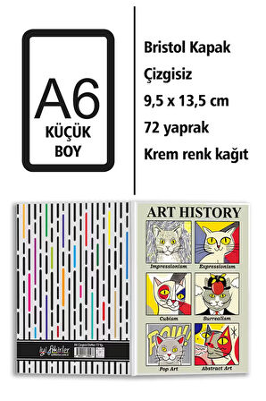 Sanat Akımları ve Kediler Baskılı A6 Küçük Boy Çizgisiz Defter