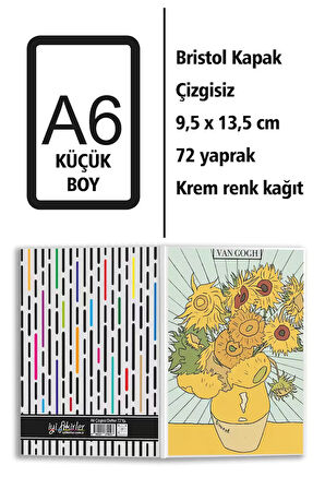 Van Gogh Ayçiçekleri Baskılı A6 Küçük Boy Çizgisiz Defter