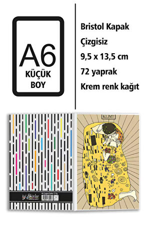 Klimt Öpücük Baskılı A6 Küçük Boy Çizgisiz Defter