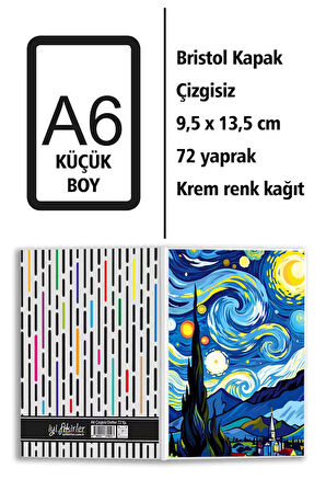 Van Gogh Yıldızlı Gece Baskılı A6 Küçük Boy Çizgisiz Defter