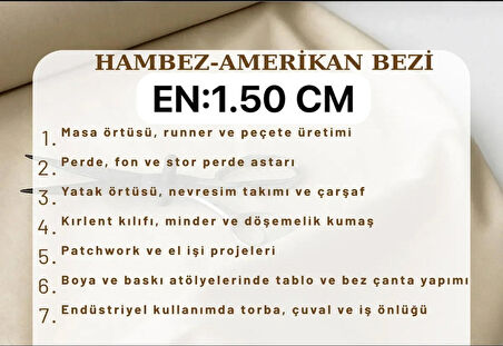 HAM KUMAŞ AMERİKAN BEZİ PAMUKLU EN 1.50 cm