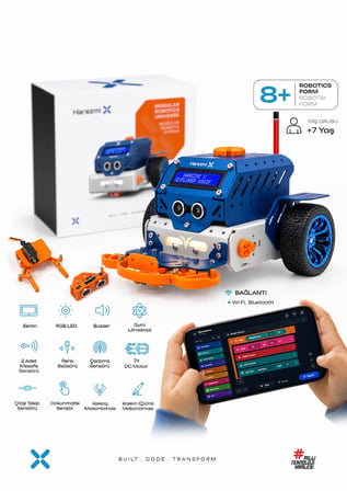 Harezmi X® Kaşif 8'i 1 Arada Programlanabilir Modüler Robot Seti - Deneyap Kart V2  ve  Enkoderli DC Motor Donanımlı 