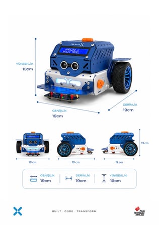 Harezmi X® Temel 3'ü 1 Arada Programlanabilir Modüler Robot Seti - Arduino Nano ve Enkoderli DC Motor Donanımlı