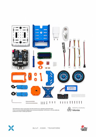 Harezmi X® Temel 3'ü 1 Arada Programlanabilir Modüler Robot Seti - Deneyap Kart V2 ve Enkoderli DC Motor Donanımlı